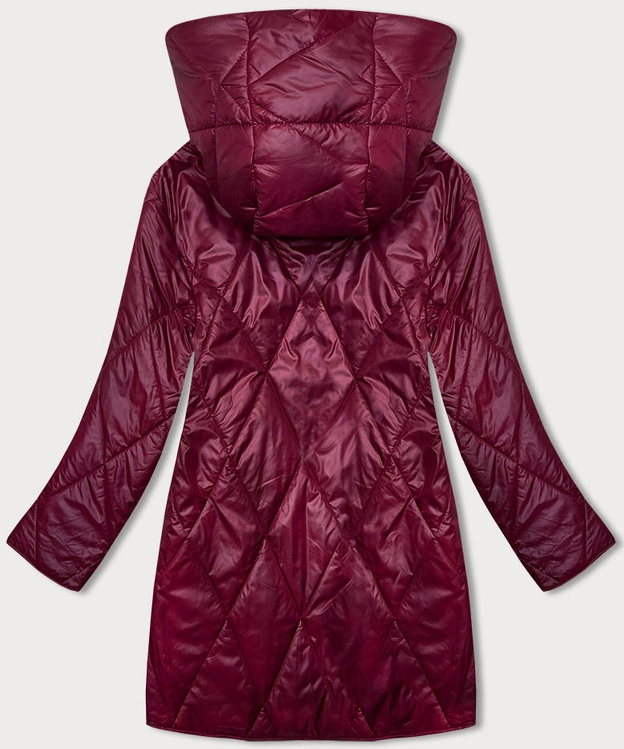 Damska kurtka z ozdobnym kapturem bordowa (B8227-74)