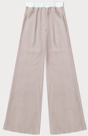 Szerokie spodnie damskie w paseczki jasny beż (18629)
