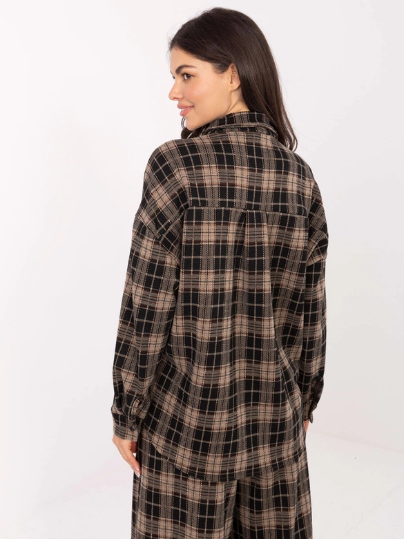 Flanelowa koszula damska w kratę ciemny beżowy (21638)