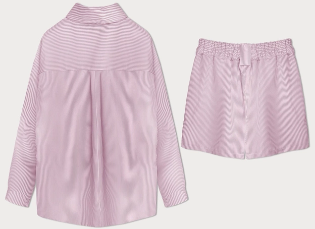 Zestaw w paseczki koszula i szorty różowy (16071)