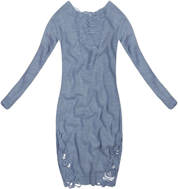 SWETER O DŁUGOŚCI MAXI Z PRZETARCIAMI NIEBIESKI (63ART)