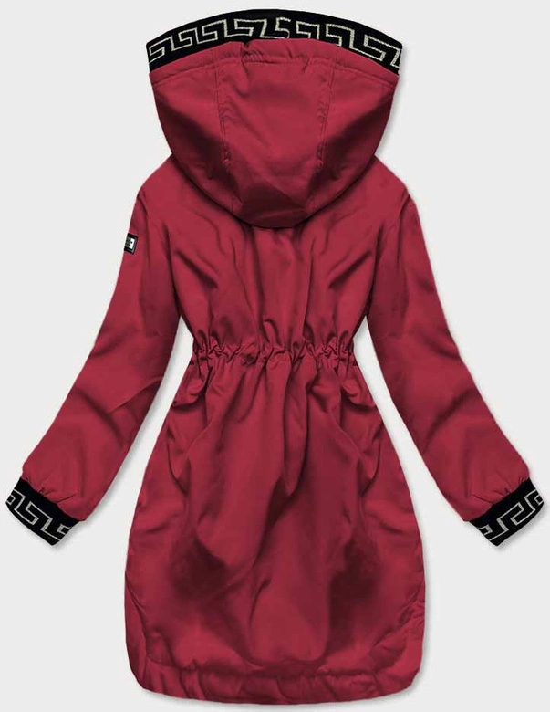 Cienka kurtka damska z ozdobną lamówką ciemna czerwona (B8142-27)