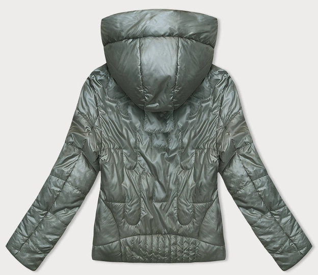 Pikowana krótka kurtka damska khaki (B8185-11)