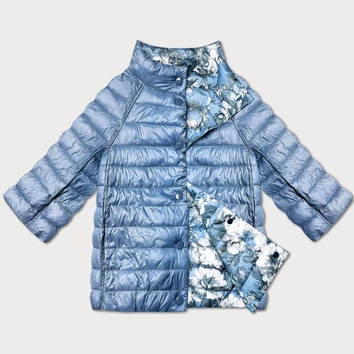 Dwustronna kurtka damska z rękawem 3/4 Minority jasny niebieski/kwiaty (M23-7009-50)