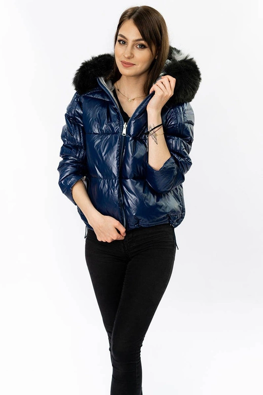 Dwustronna kurtka damska granatowo-szara (b9555)