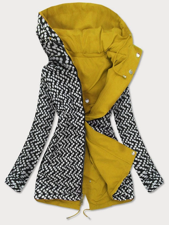 Dwustronna kurtka parka damska żółta/kropki (w662big)