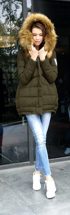 KURTKA Z PUCHEM NATURALNYM KHAKI (8062)