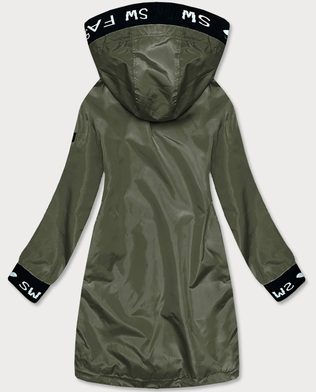 Cienka kurtka damska z ozdobną lamówką khaki (B8145-11)