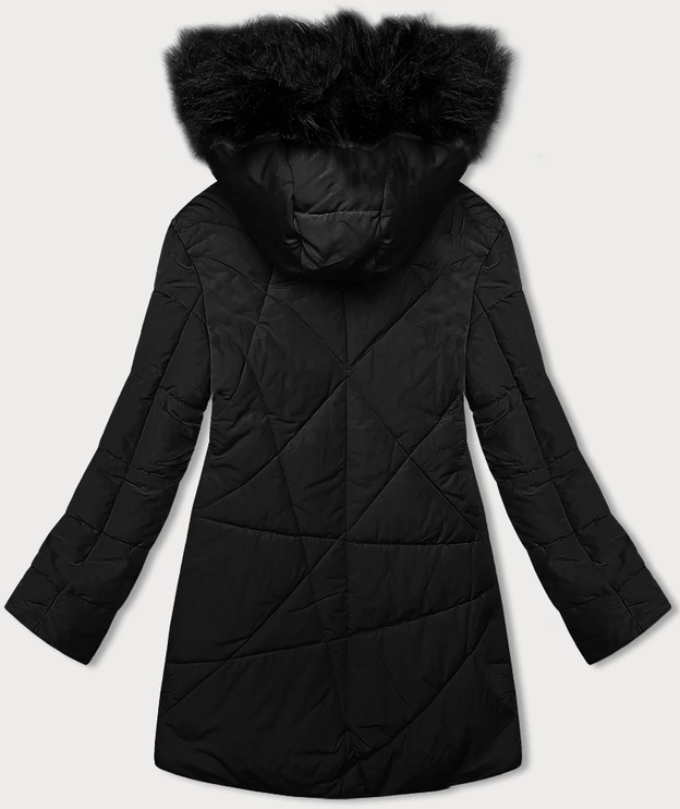 Kurtka zimowa damska z futerkiem czarna (V715)