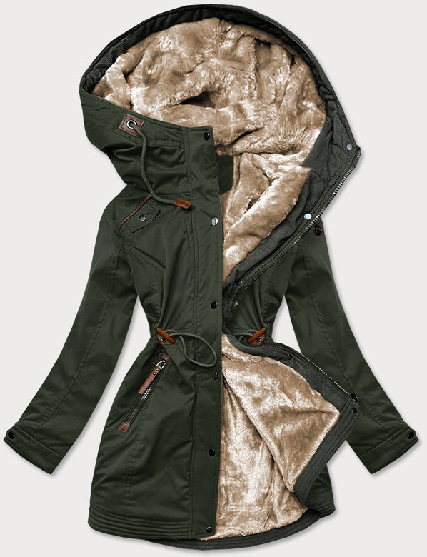 ZIMOWA PARKA DAMSKA Z WSTAWKAMI Z EKOSKÓRY ARMY (M-21A93)