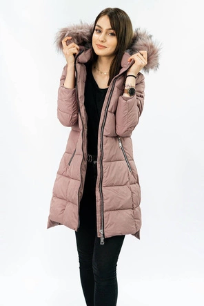 Pikowana damska kurtka zimowa z kapturem antyczny róż (7702)