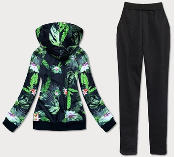 Damski komplet dresowy kwiaty czarny 2 (amg887)