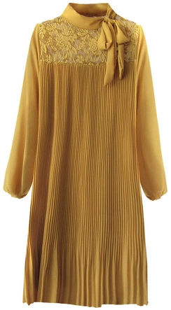 SUKIENKA Z KORONKĄ I PLISAMI MUSZTARDOWA (245ART)