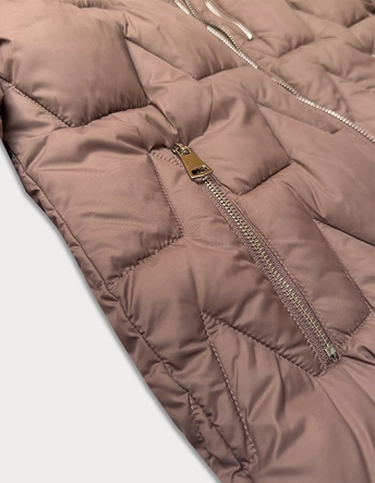 Pikowana przejściowa kurtka damska z dzianinowymi ściągaczami Libland brązowa (LD-7775)