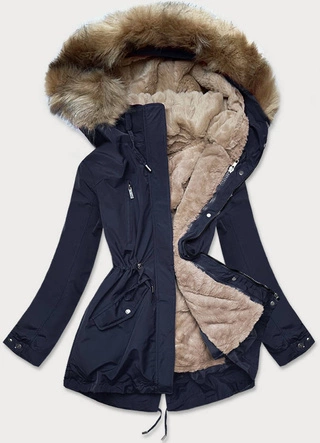 DAMSKA KURTKA ZIMOWA NA MISIU GRANAT-CIEMNY BEŻ (W553)