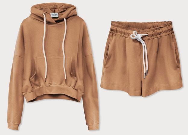 BAWEŁNIANY KRÓTKI DRES DAMSKI BLUZA + SZORTY KARMELOWY (599ART)