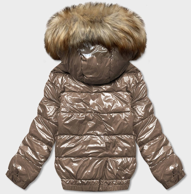 Lakierowana kurtka damska jasny brąz (B8039-12)