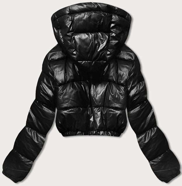 Krótka kurtka puchowa typu crop czarna (d2-3831-1)