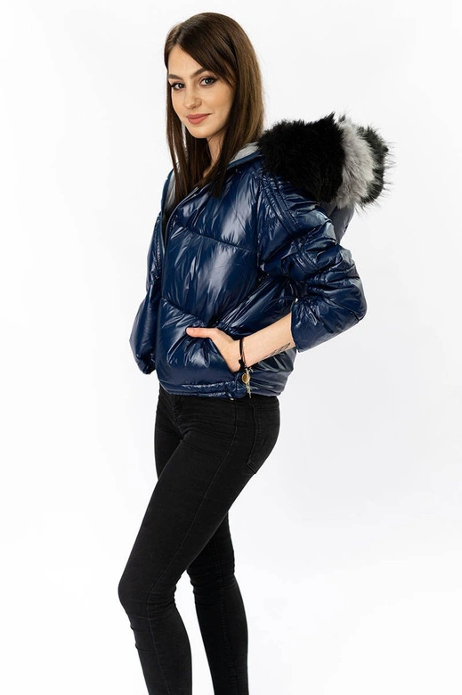 Dwustronna kurtka damska granatowo-szara (b9555)