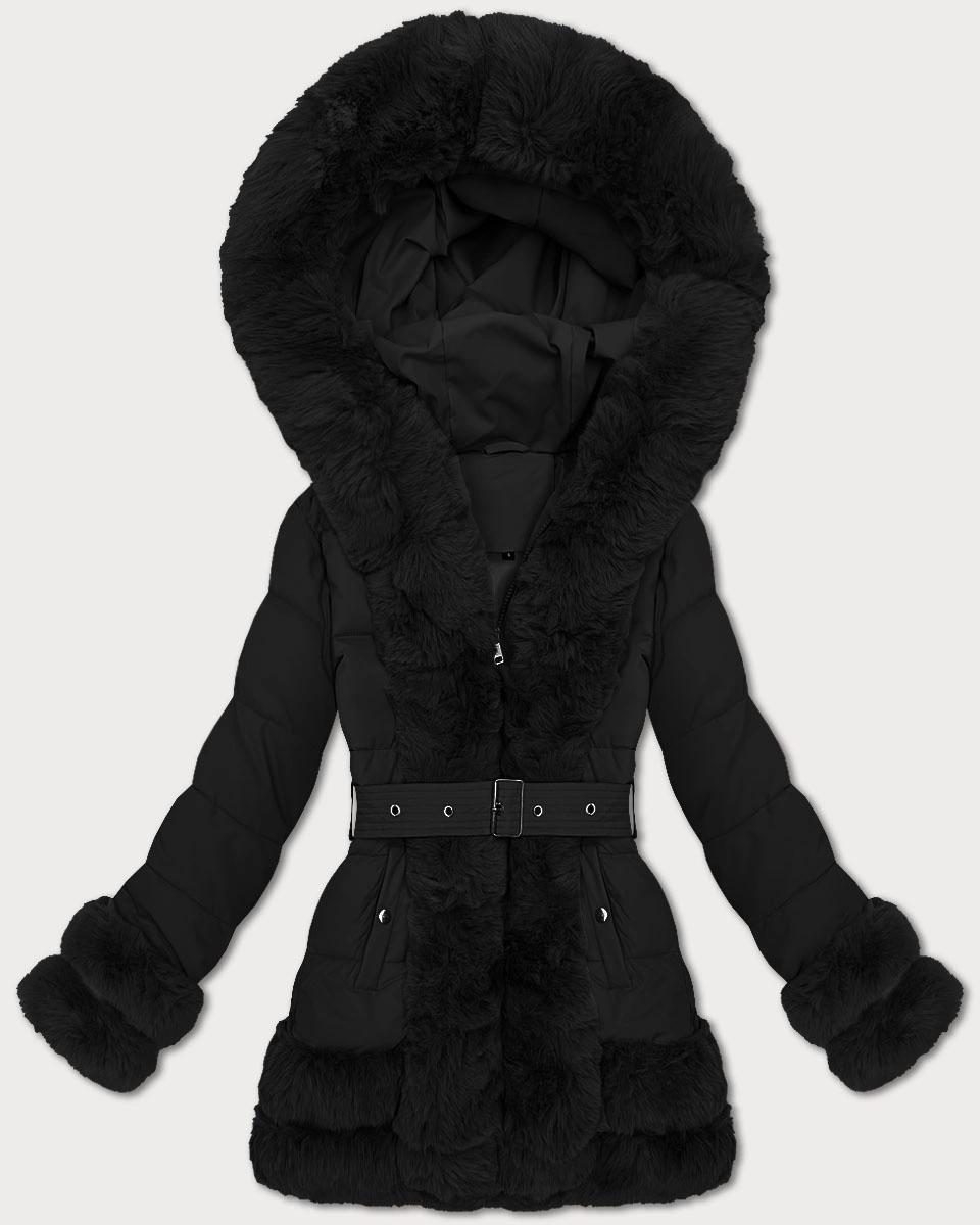 Przejściowa elegancka  kurtka z futerkiem S'West czarna (B8526-1)