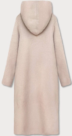 Długa narzutka z kapturem jasny beżowy (b6010-51)