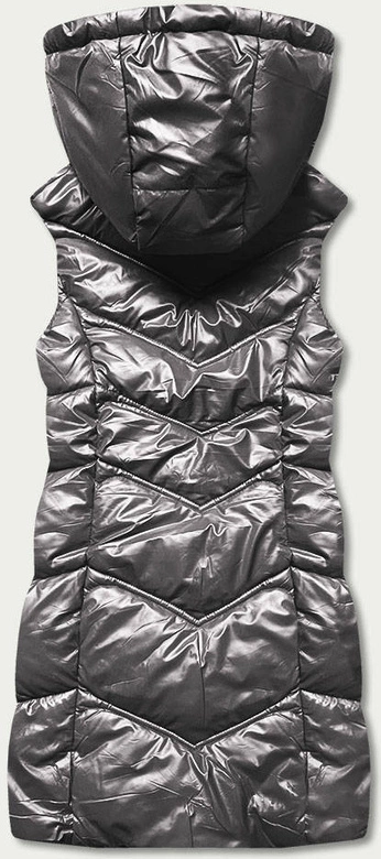 Błyszcząca kamizelka z kapturem szara (b8025-70)