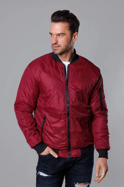 Męska kurtka bomberka z pikowaną podszewką bordowa (AK95-6)