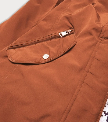 Dwustronna taliowana kurtka damska karmel-pepitka (m-163)