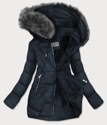Pikowana kurtka damska zimowa granatowa (r9527)