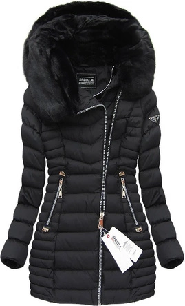 PIKOWANA KURTKA Z KAPTUREM CZARNA (W820)