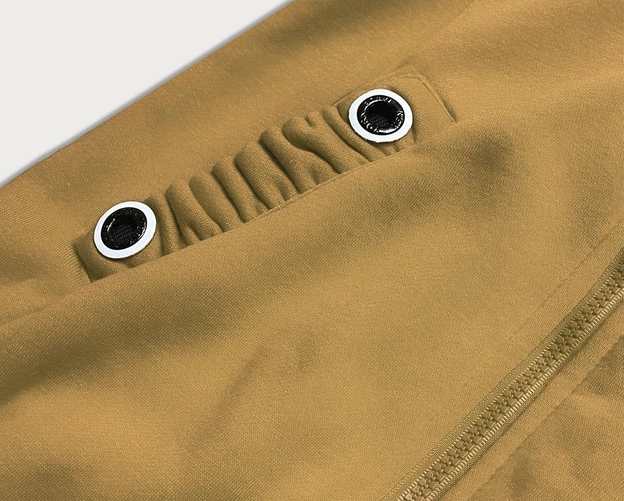 BLUZA DAMSKA Z OZDOBNYM KAPTUREM MUSZTARDOWA (AMG645-1)