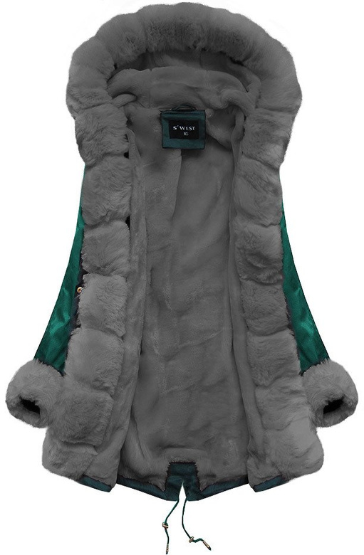 ZIMOWA DAMSKA PARKA Z FUTERKIEM ZIELONO-SZARA (B500)