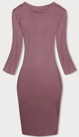  Dopasowana sukienka w prążki z okrągłym dekoltem brudny róż (5131-35)