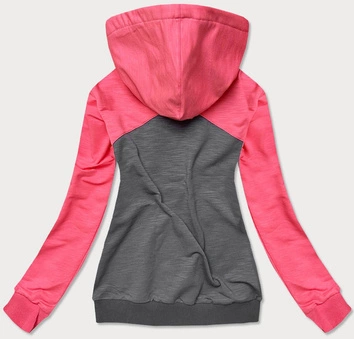 BAWEŁNIANA BLUZA DAMSKA Z KAPTUREM RÓŻOWO-GRAFITOWA (57909)