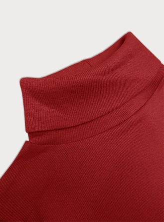  Dopasowana sukienka w prążki z golfem Rue Paris czerwona (5133)