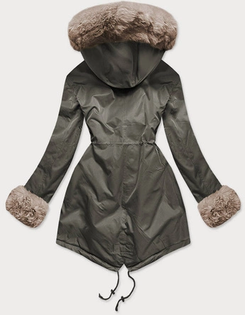 Parka damska zimowa na misiu khaki/beż (br529-11012)