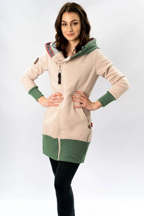 DŁUGA BLUZA DAMSKA Z ASYMETRYCZNYM ZAMKIEM BEŻOWA (560)