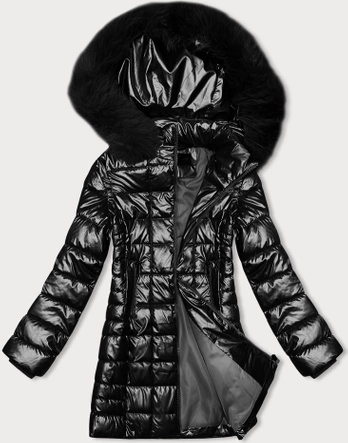 Metaliczna kurtka damska z kapturem J Style czarna (16M9120-392)