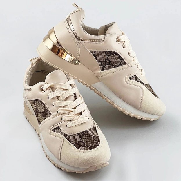 Damskie adidasy na podwyższonej podeszwie beżowe (666-21)