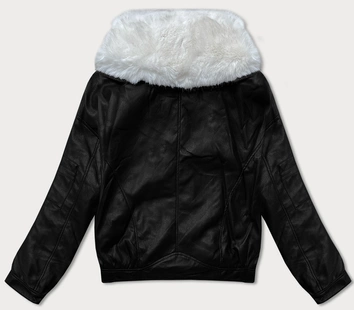 Skórzana kurtka z dużym futrzanym kołnierzem Glakate czarno-biała  (LU98090#)