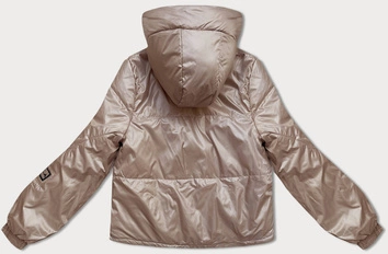 Krótka kurtka damska z kapturem beżowa (B8216-51)