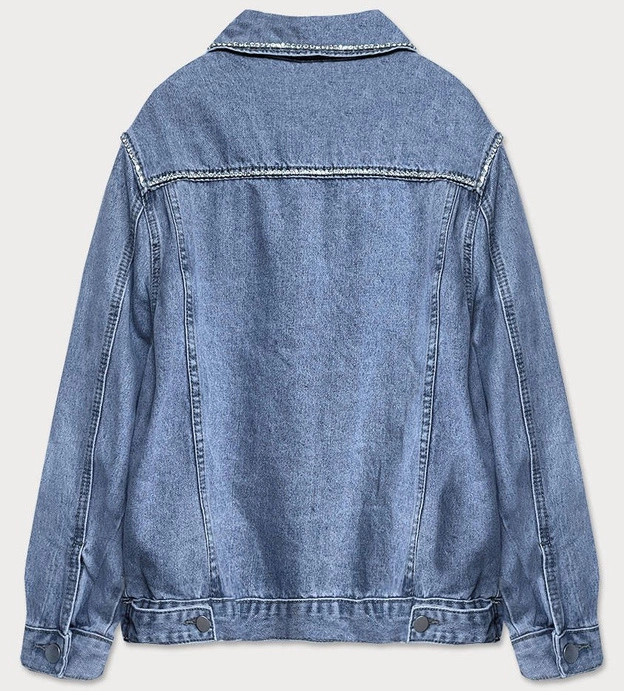 Jeansowa kurtka damska denim cyrkonie niebieska (t2861)