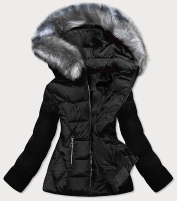 PIKOWANA KURTKA ZIMOWA Z KAPTUREM CZARNA (B-9903)