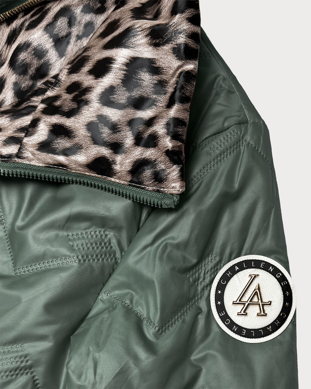Dwustronna pikowana kurtka ze stójką Goodlookin khaki-panterka (B8579-11)