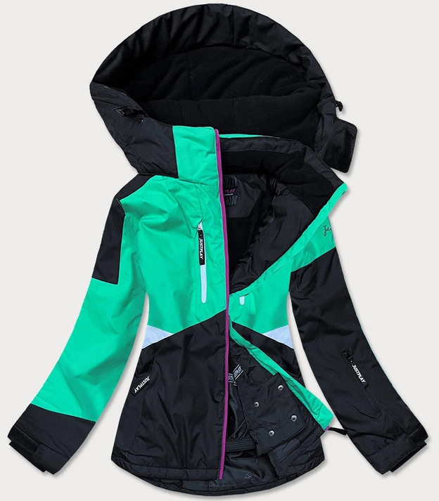 DAMSKA KURTKA ZIMOWA Z PASEM ŚNIEŻNYM ZIELONO-CZARNA (B2392)