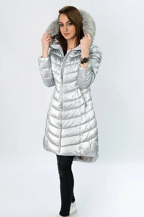 ASYMETRYCZNA DAMSKA KURTKA ZIMOWA SREBRNA (F7052)
