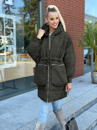 Oversizowa zimowa kurtka damska khaki (736art)