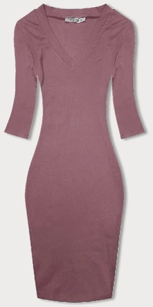 Dopasowana sukienka w prążki brudny róż (5579-35)