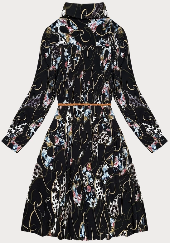 Plisowana sukienka z kołnierzykiem czarna w kwiaty (Z-56)