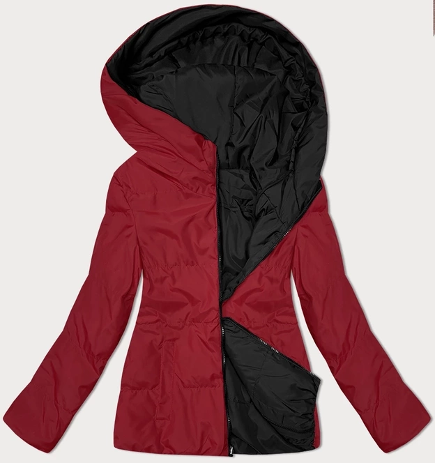 Dwustronna krótka kurtka damska z kapturem czarno-czerwona (16M2155-270)